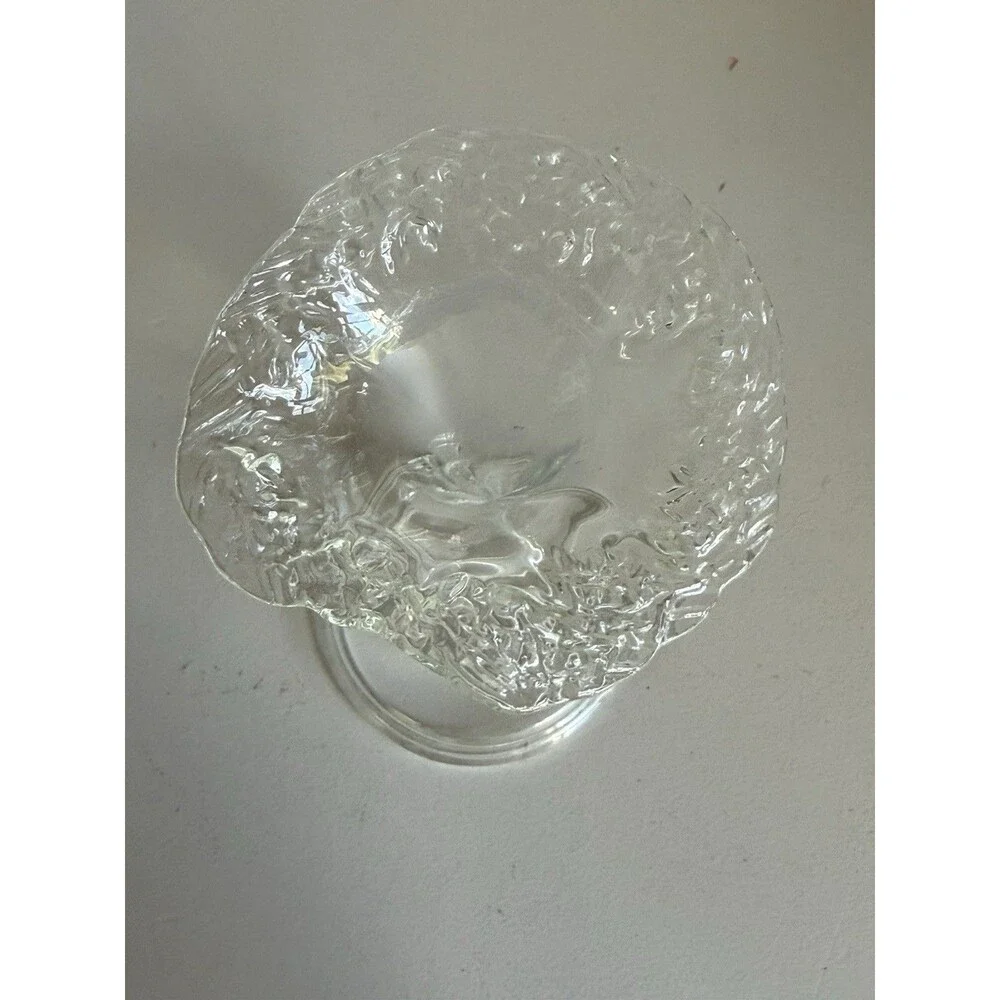 Murano Style Hand Blown Clear Glass Lily Trumpet Bud Vase Coiled Stem 3.5” Tall